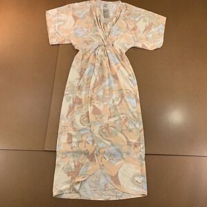 Lezat Womens Size Large Peach Swirl Print Kimino Joey Maxi Dress NWT *Flaw